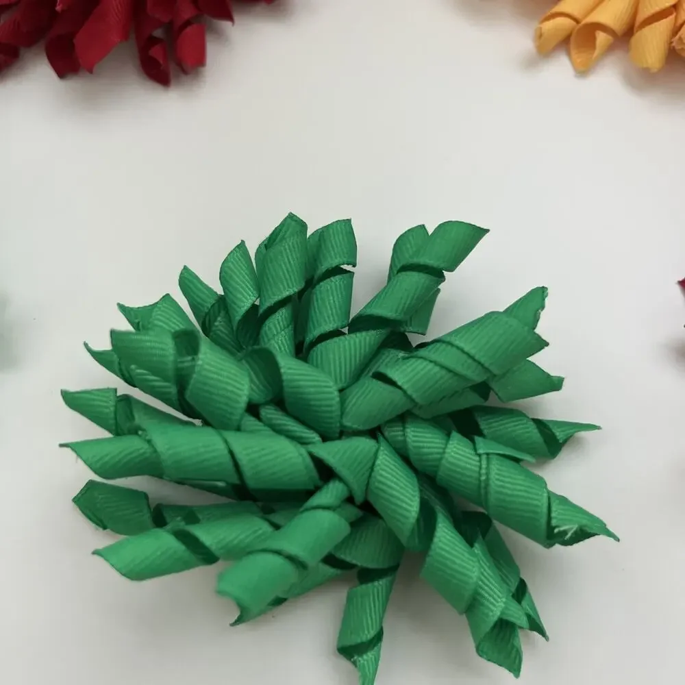 Lot Of 5 Ribbon Designed Hair Clips Red Green Yellow Light Green Holidays